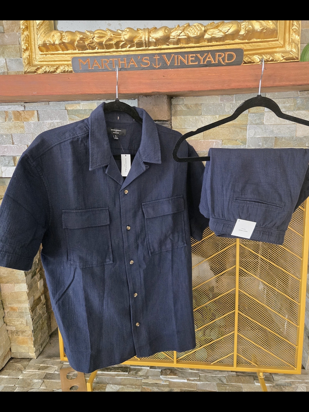 NWT Banana Republic Men's Matching Set Navy Blue Shirt & Shorts Size L